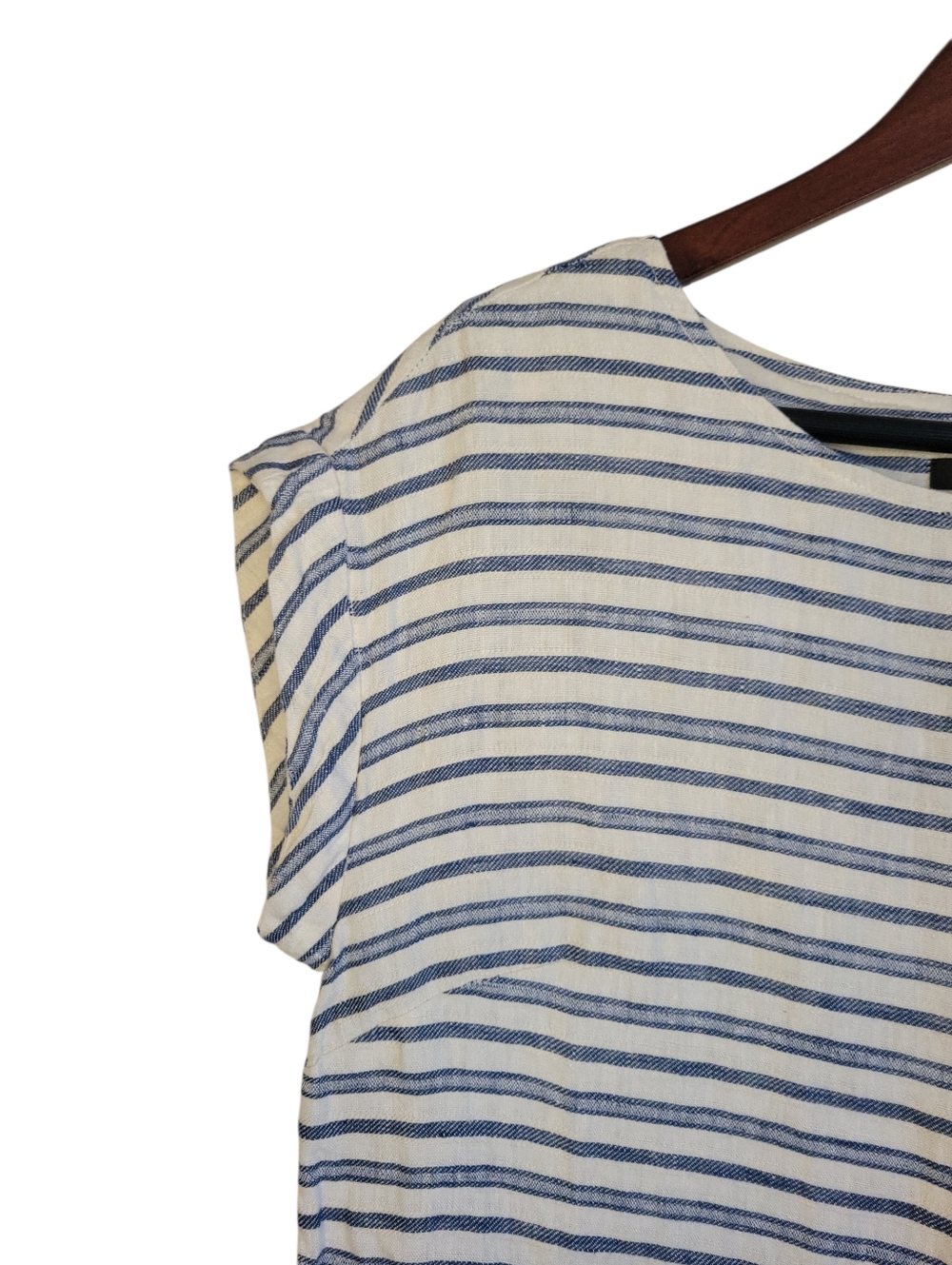 Tahari Linen Stripe Shift Dress Small Blue White Nautical Coastal Minimalist - Picture 3 of 8